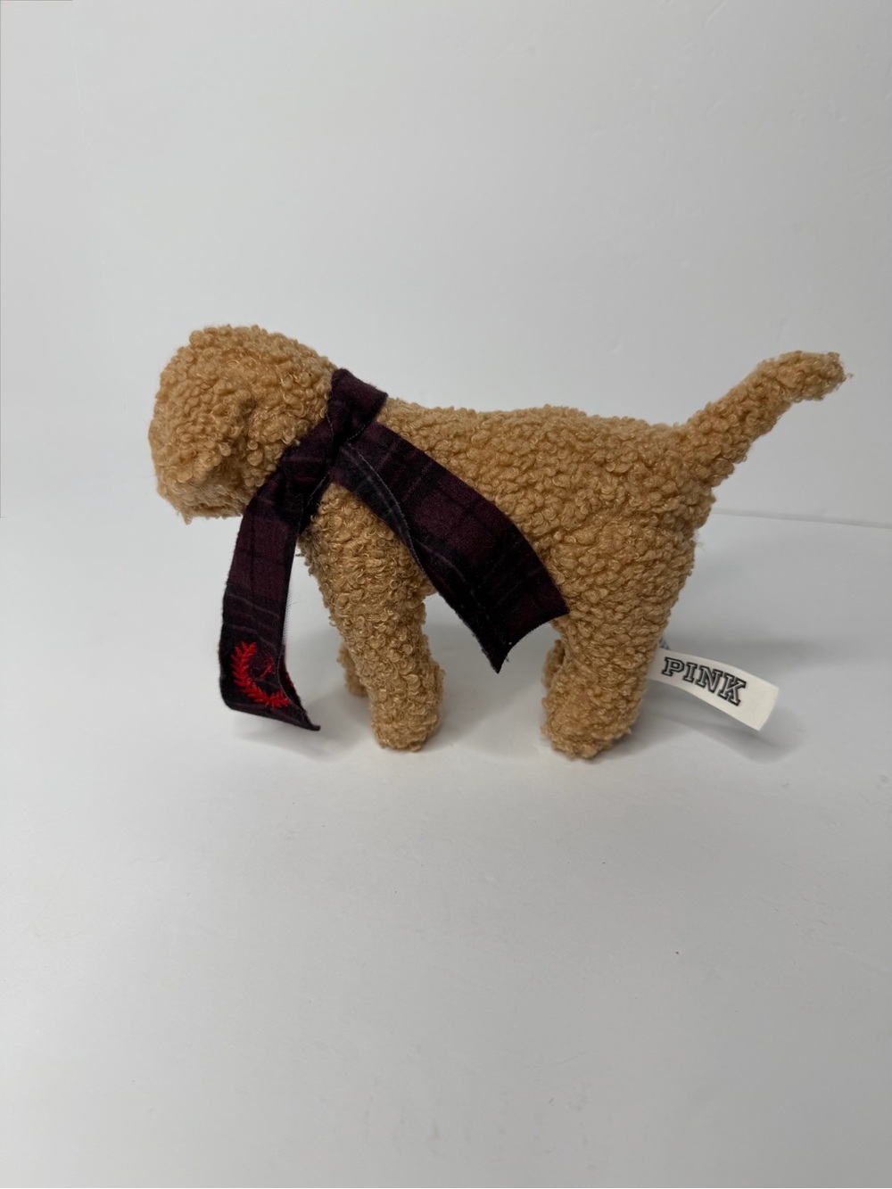 Victoria's Secret PINK Plush Sherpa Mini Dog Tan red scarf - Holiday 2024